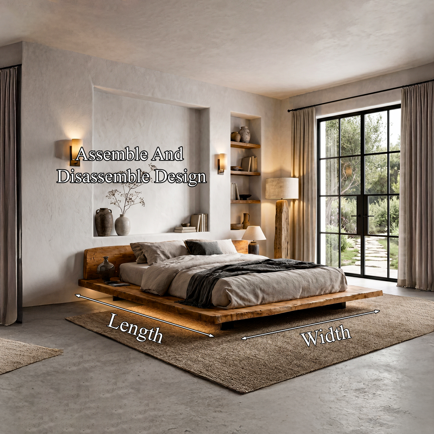 Modern Platform Bed Frame With Floating Design And Headboard For Bedroom