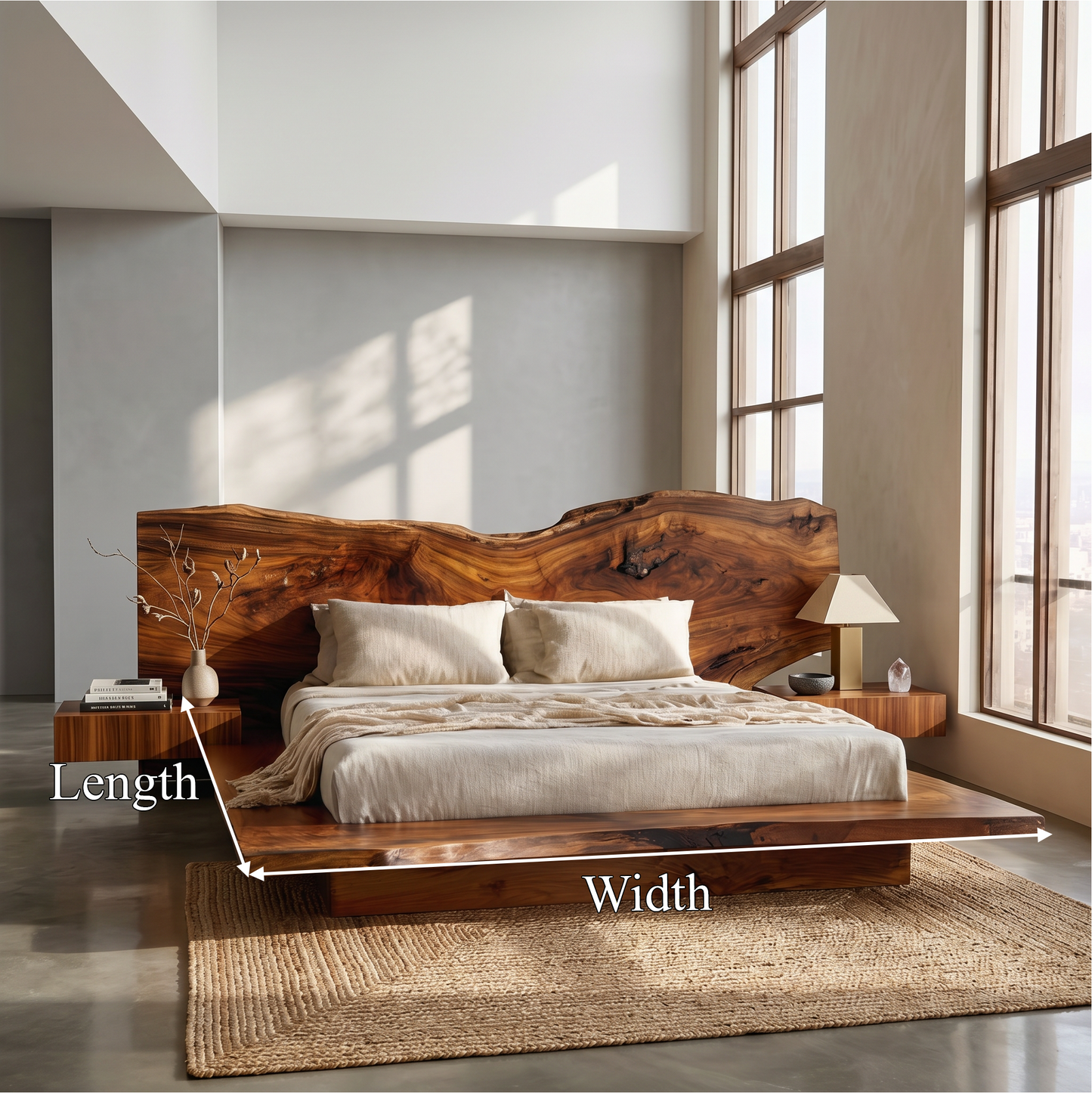 Rustic Live Edge Bed Frame With Sculptural Headboard For Bedroom
