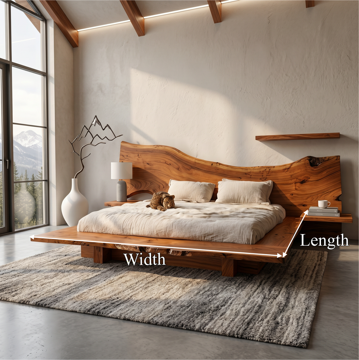 Minimalist Bed Frame With Organic Edge Headboard For Bedroom