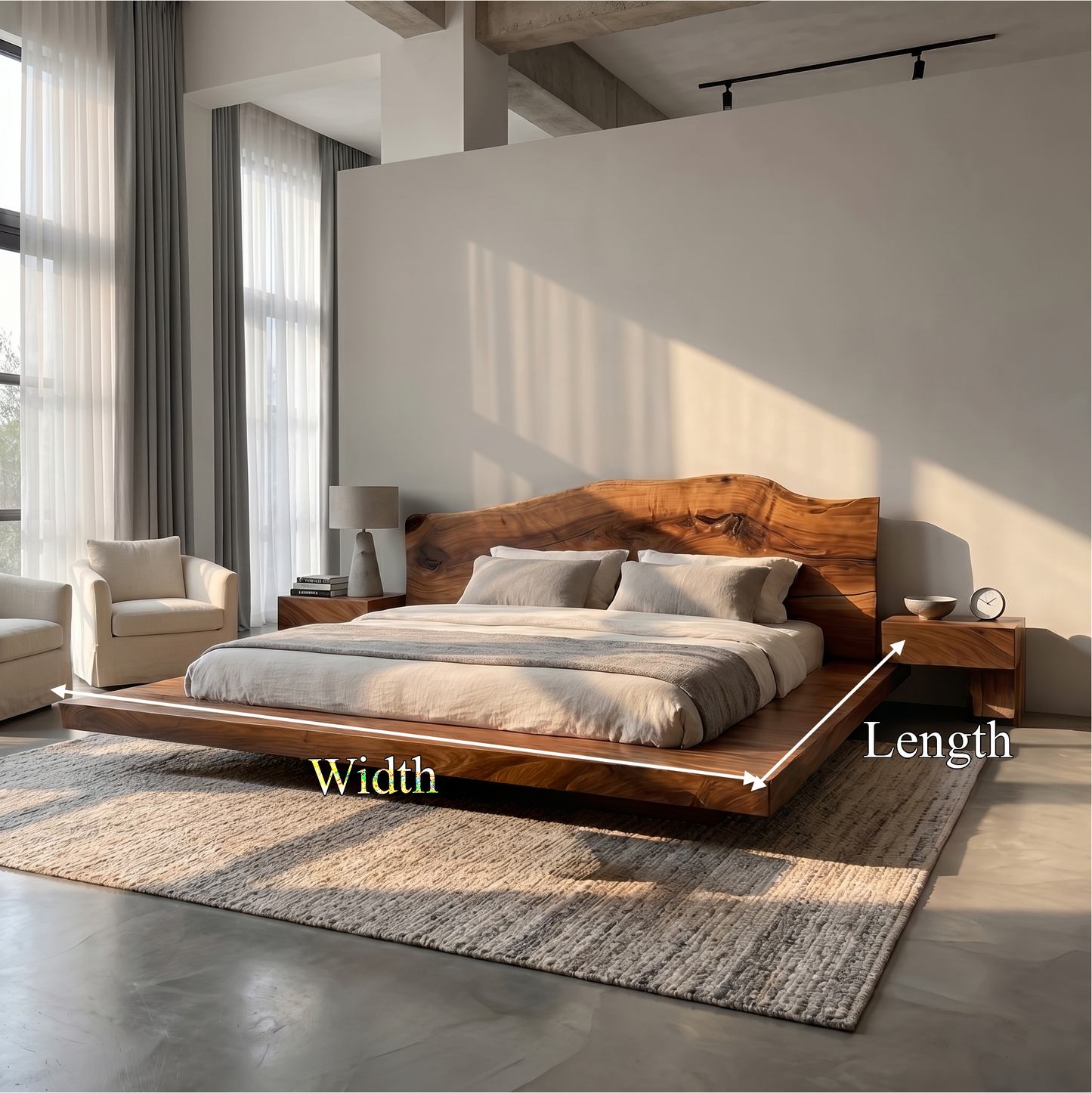Minimalist Bed Frame With Organic Edge Headboard For Bedroom