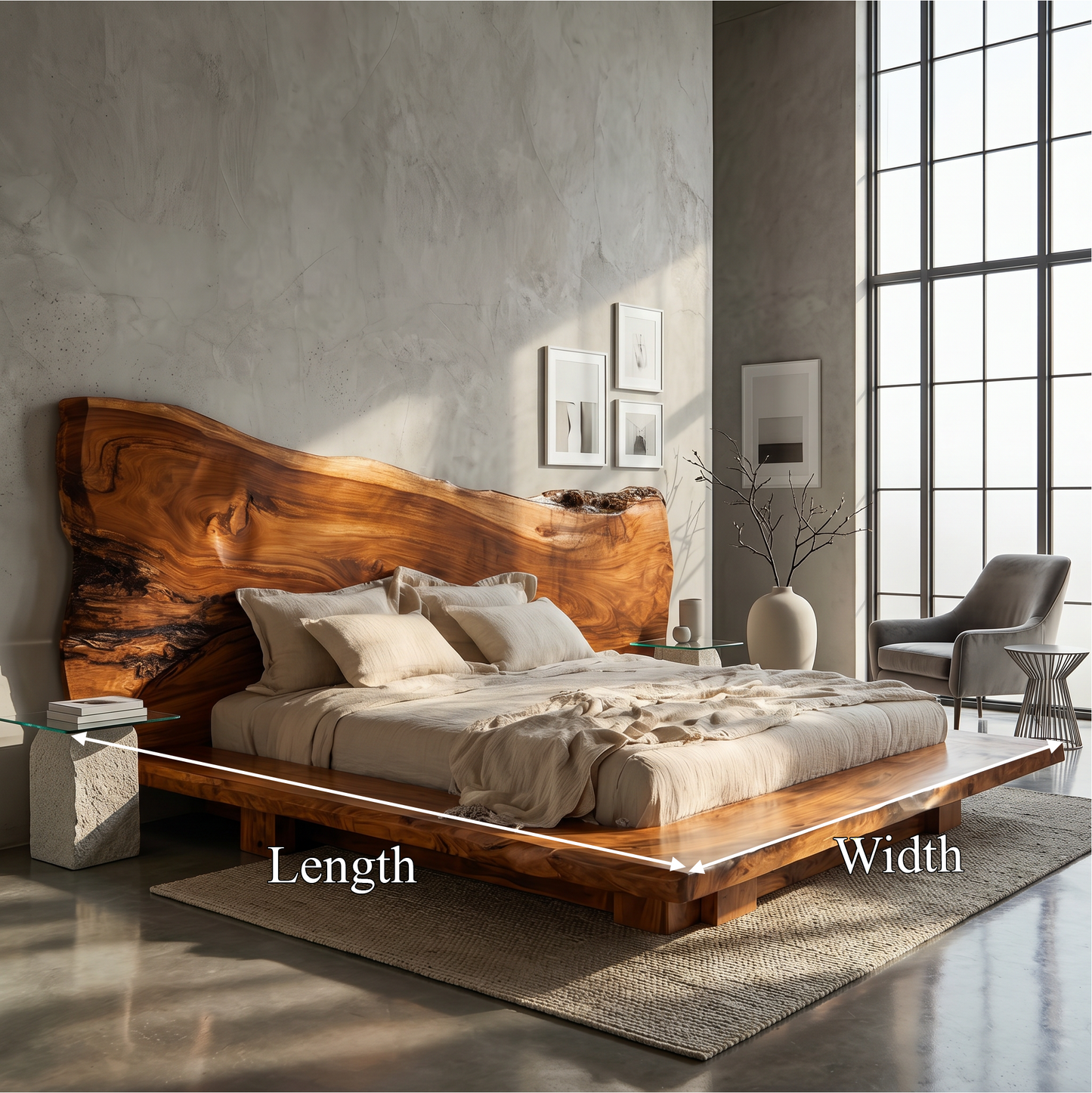 Japandi Bed Frame With Handcrafted Solid Wood Design For Bedroom