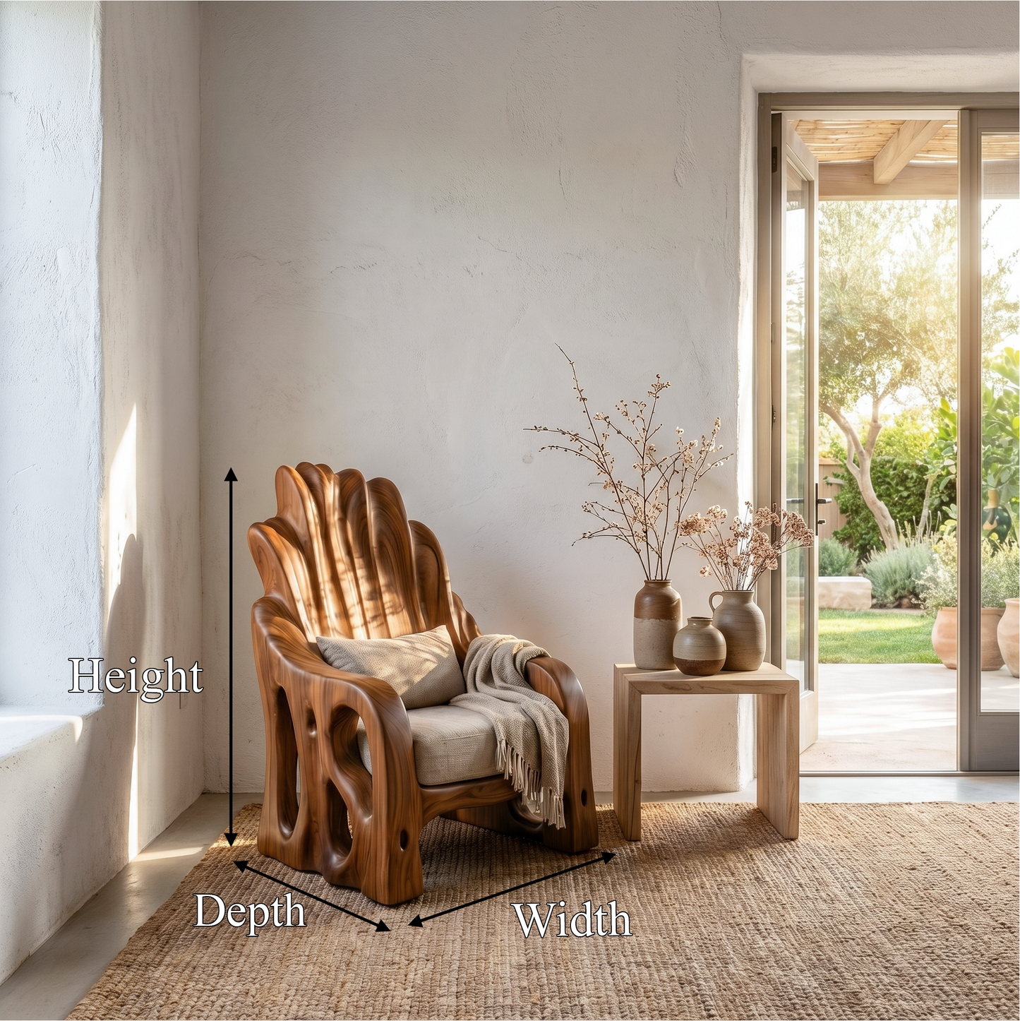 Leaf Inspired Wooden Armchair For Living Room