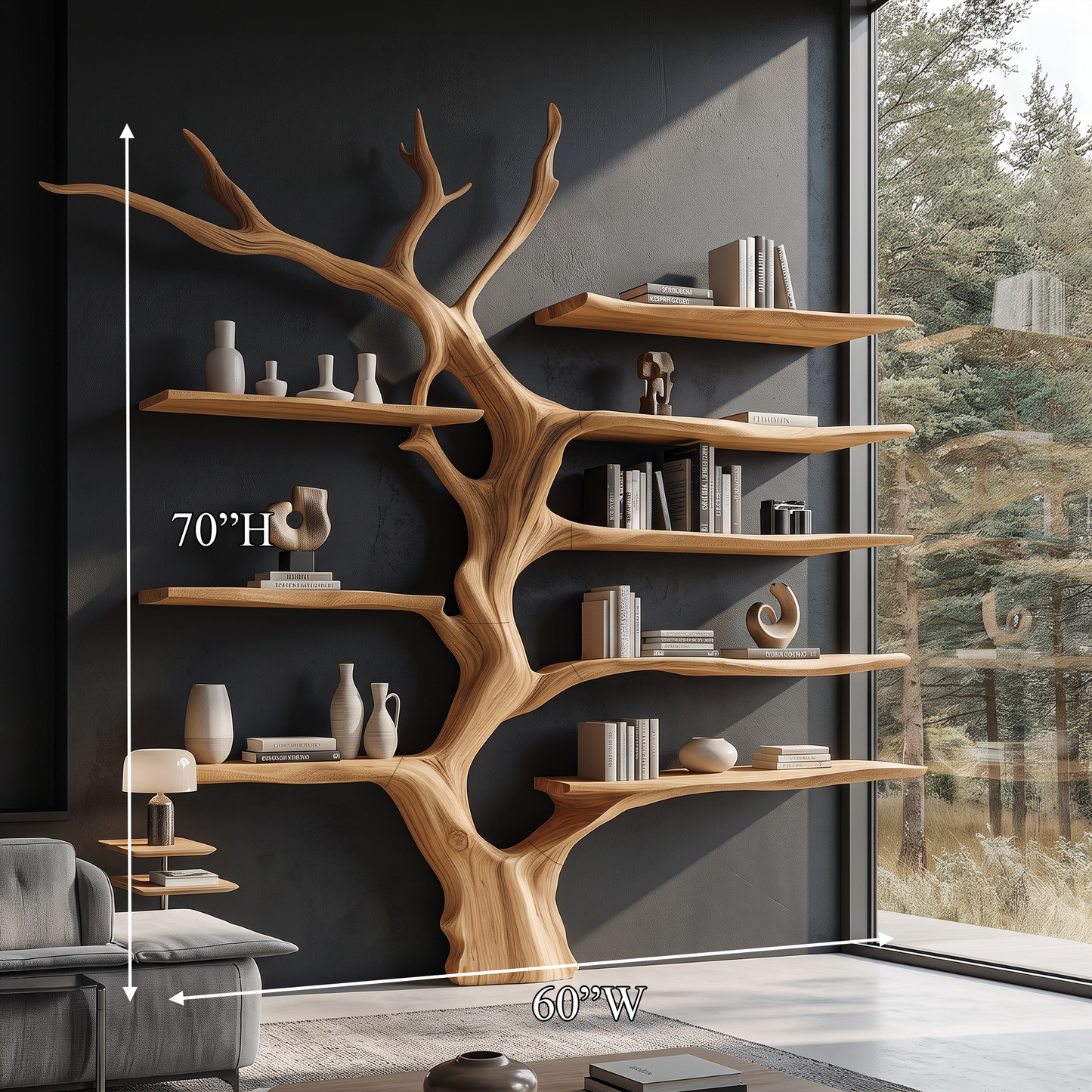 Sculptural Tree Bookcase Artistic Wooden Wall Shelf