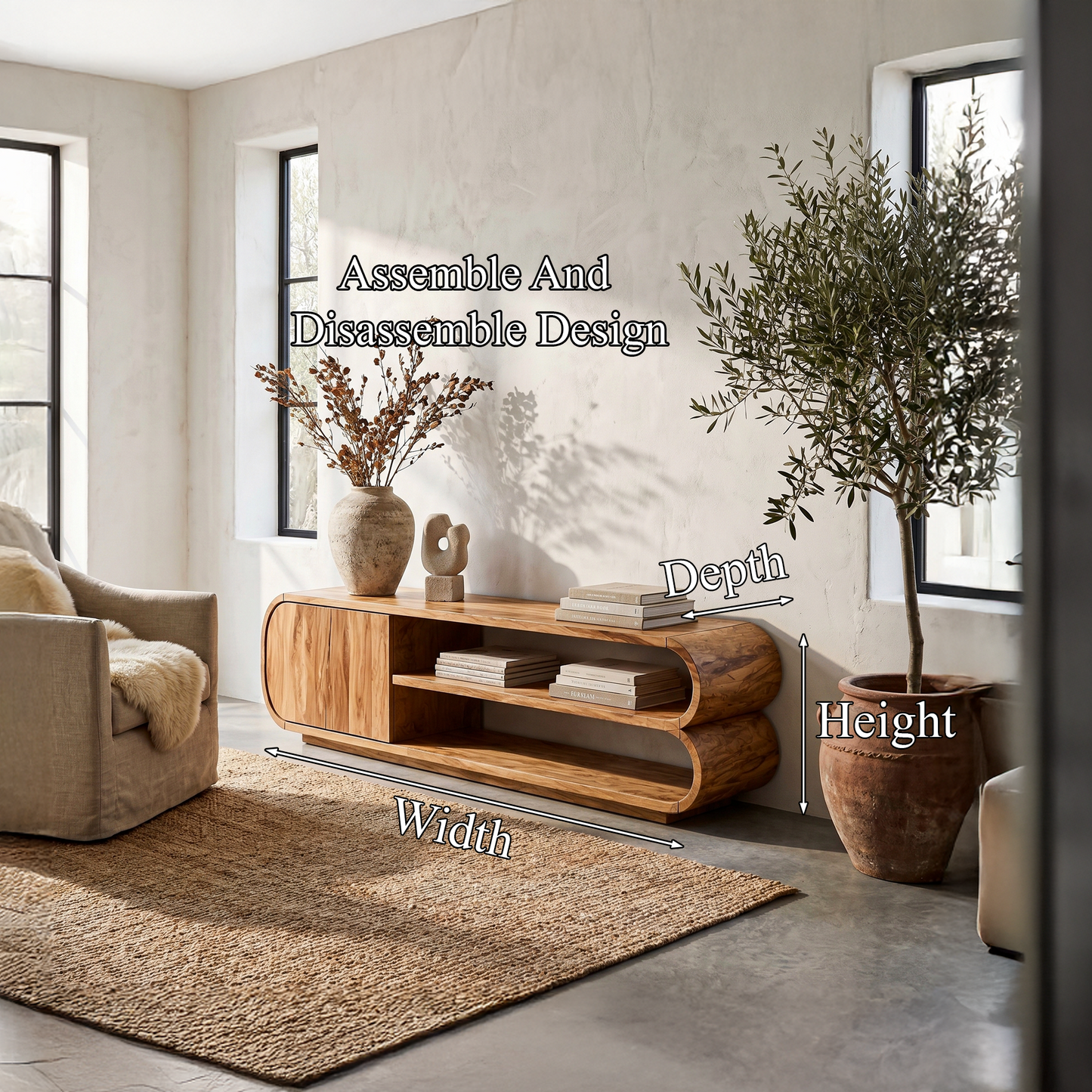 Contemporary TV Cabinet With Open Storage For Living Room