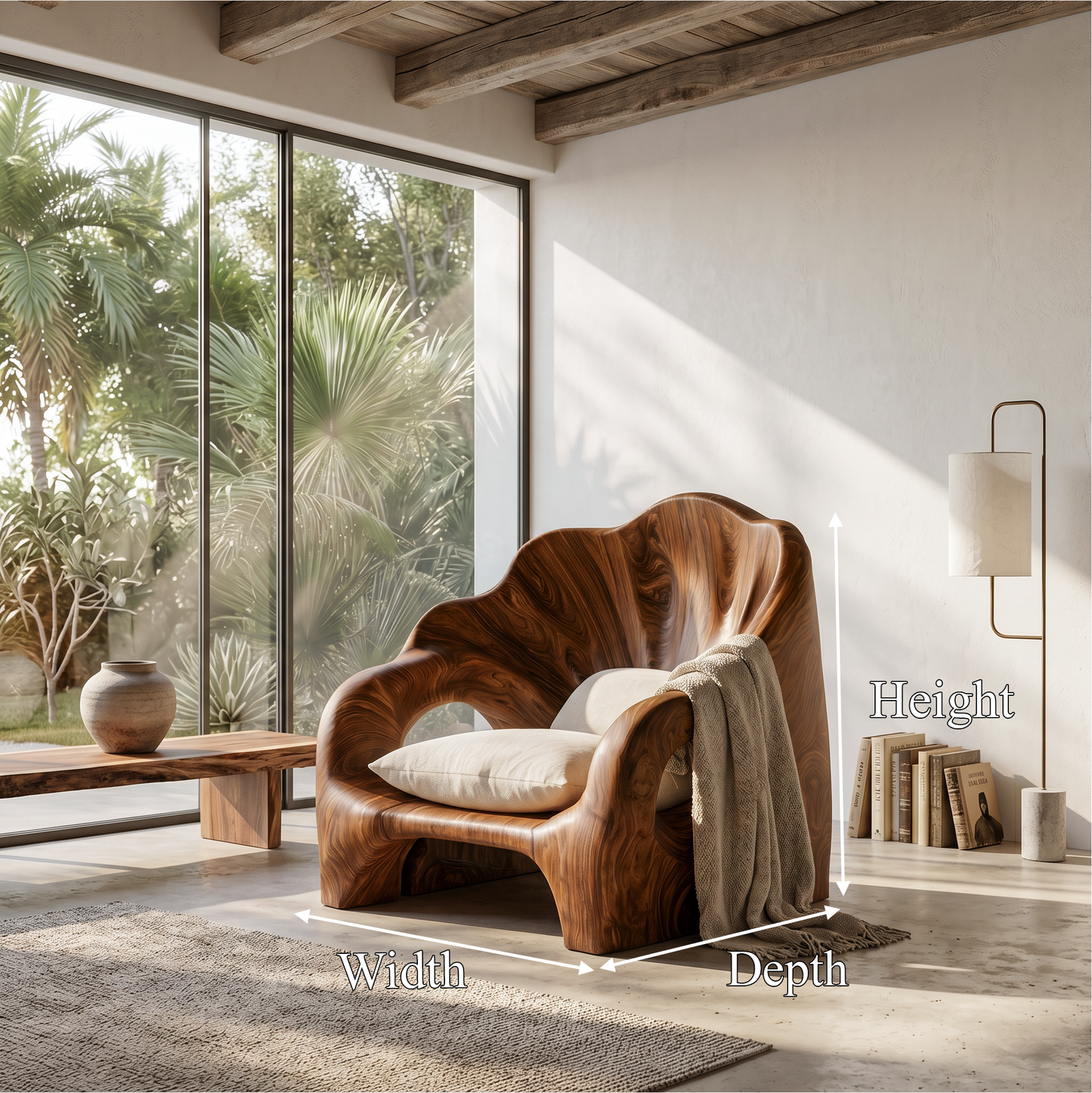 Organic Accent Chair With Artistic Wood Frame For Living Room