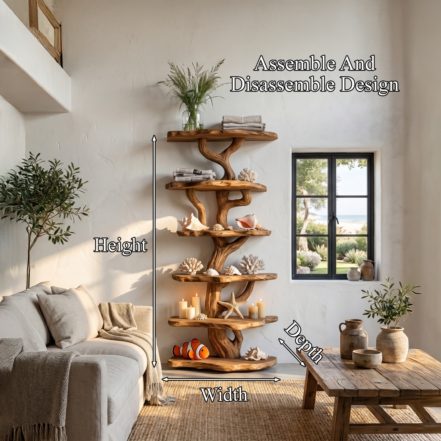 Rustic Sculptural Tree Bookshelf For Living Room And Entryway