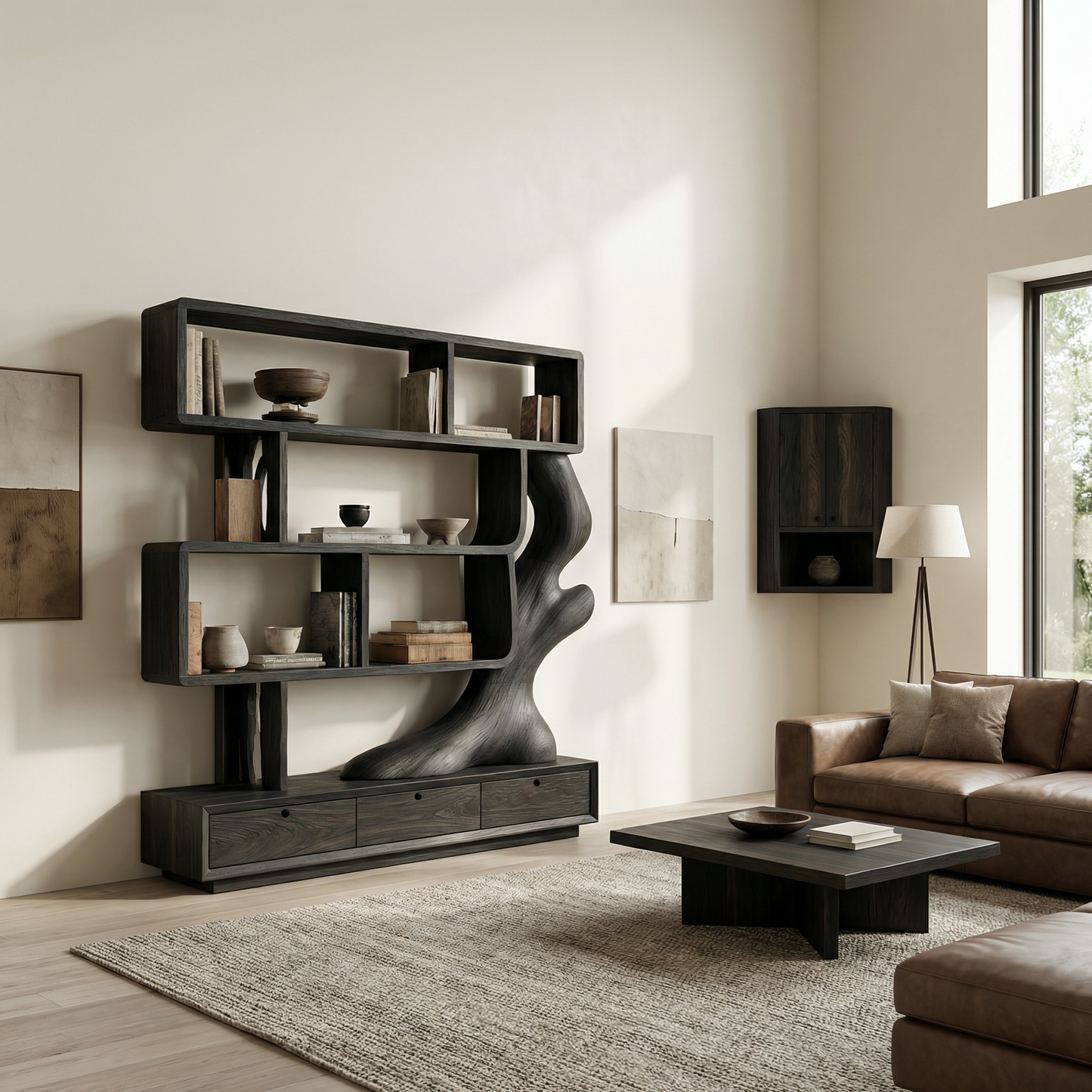 Contemporary Wooden Bookcase With Storage For Living Room