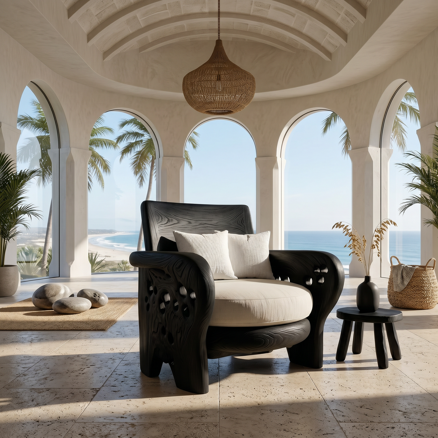 Nature Inspired Wooden Lounge Chair For Living Room