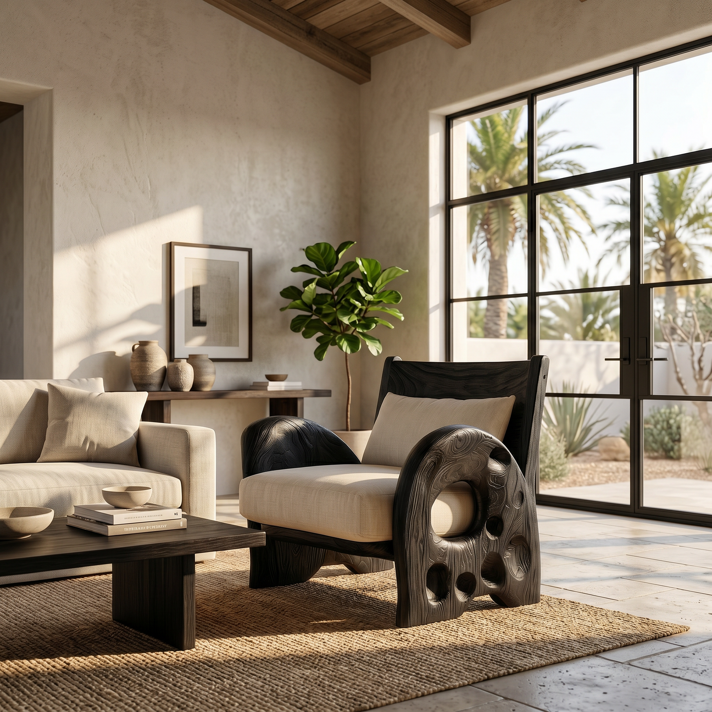 Sculptural Wooden Armchair For Living Room