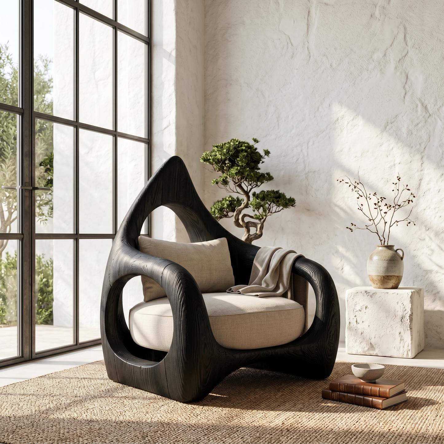 Handcrafted Leaf Back Armchair For Living Room