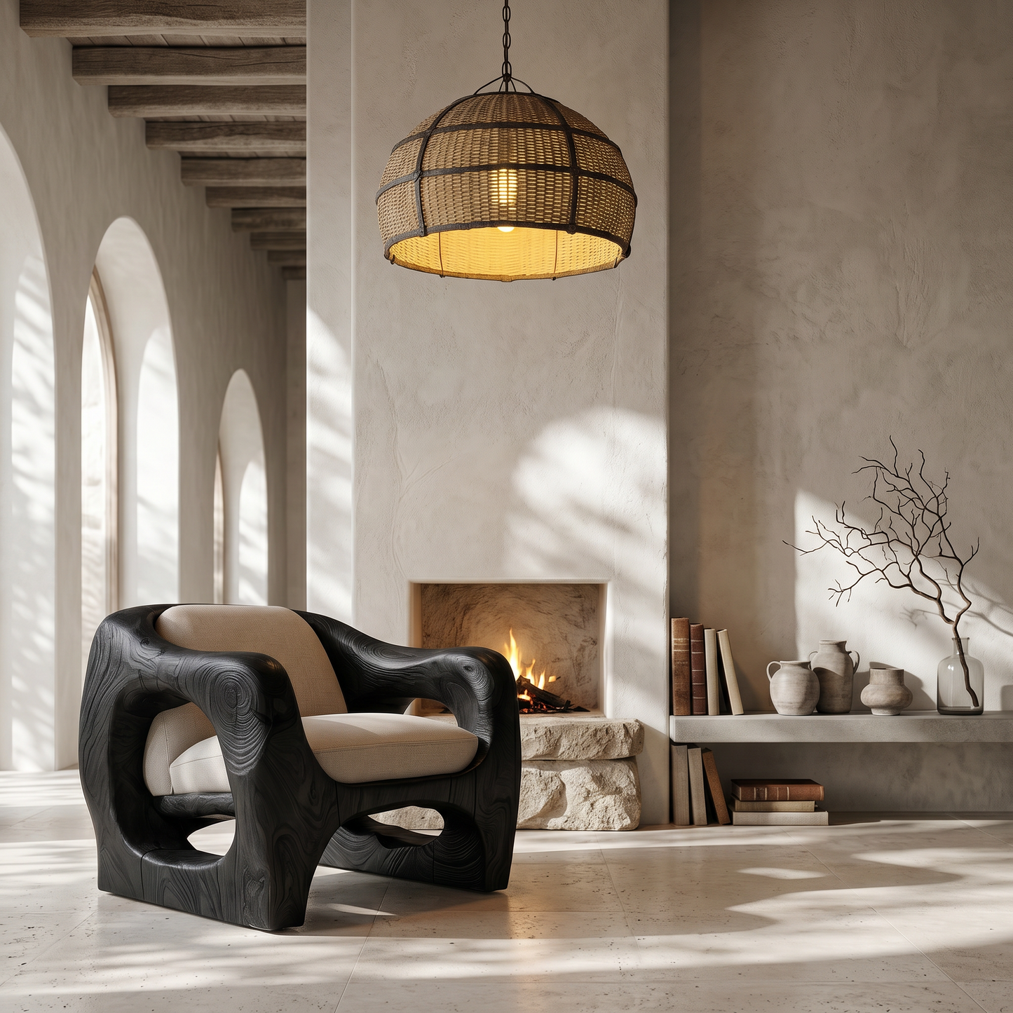 Modern Organic Wooden Armchair For Living Room