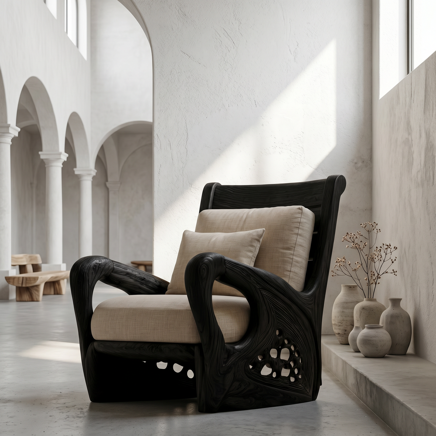 Nature Inspired Wooden Armchair For Living Room Relaxation And Comfort