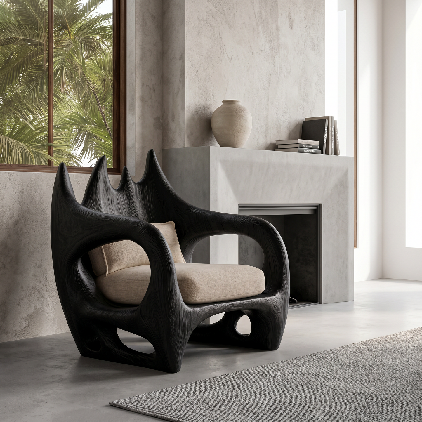 Statement Wooden Armchair With Nature Inspired Design For Reading Nook