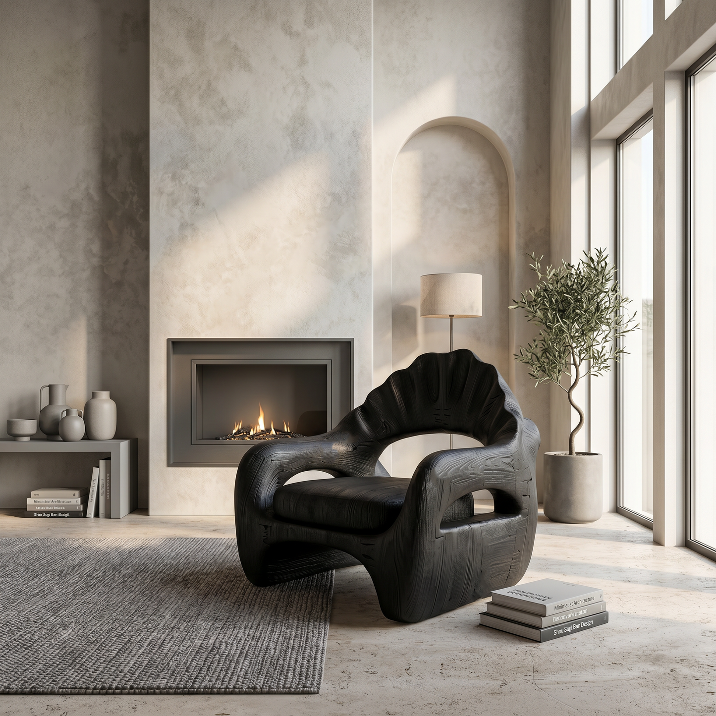 Sculptural Lounge Chair With Handcrafted Wooden Structure For Living Room