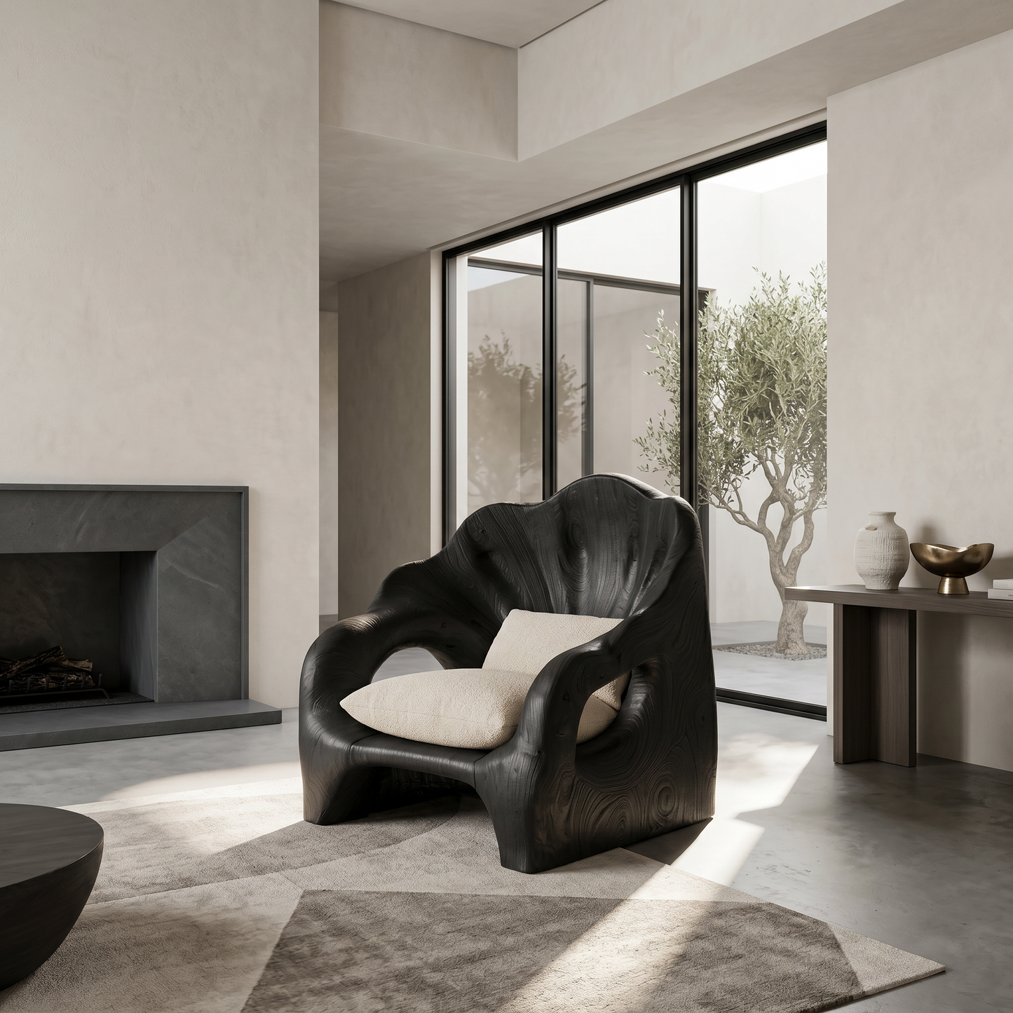 Organic Accent Chair With Artistic Wood Frame For Living Room