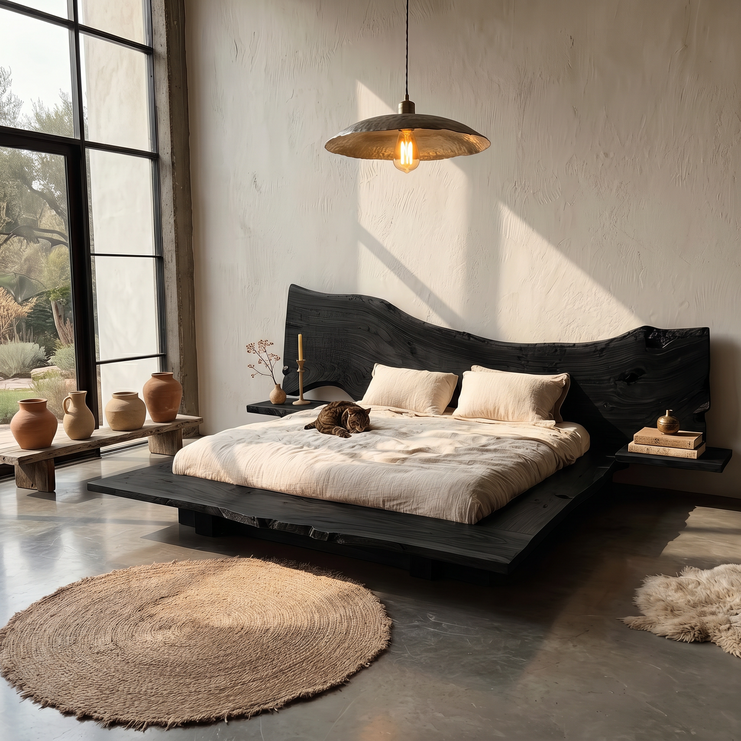 Minimalist Bed Frame With Organic Edge Headboard For Bedroom