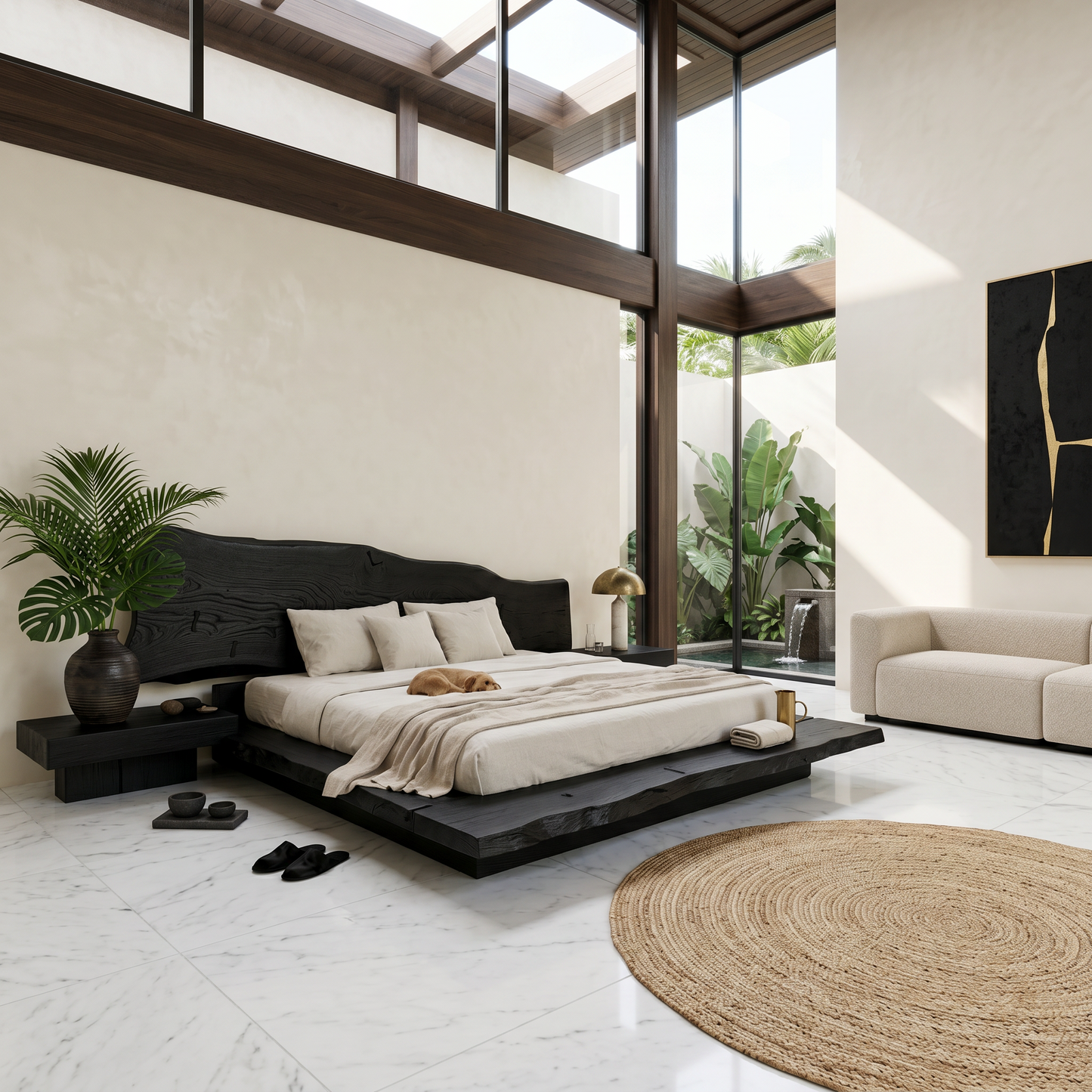 Rustic Bed Frame With Natural Wood Headboard For Bedroom