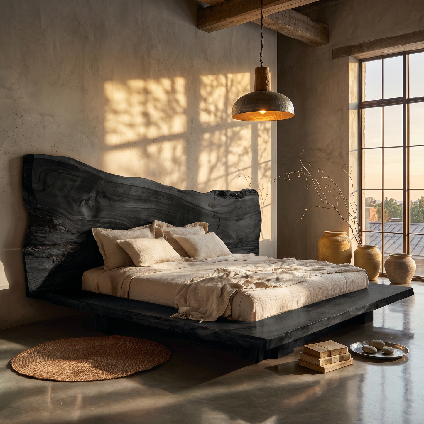 Japandi Bed Frame With Handcrafted Solid Wood Design For Bedroom