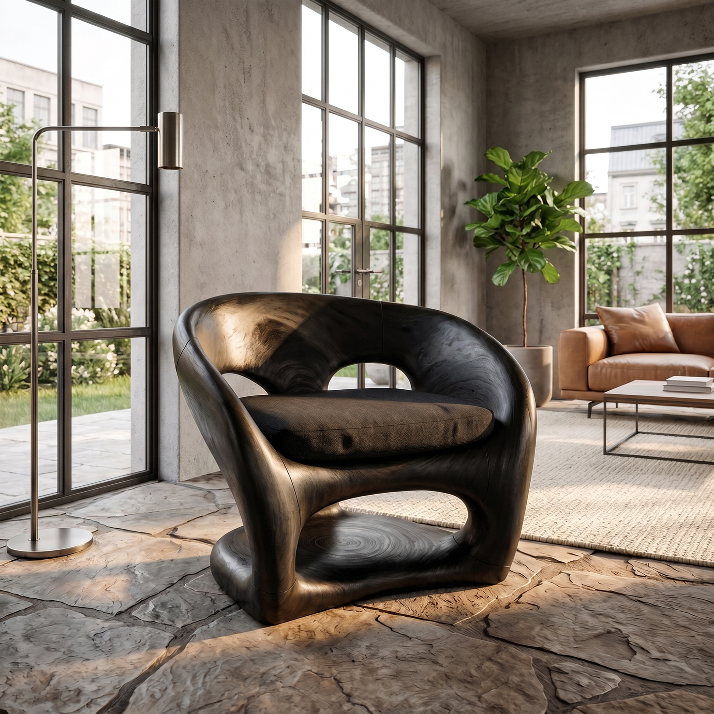 Nature Inspired Armchair Artistic Curved Wood Design For Living Room