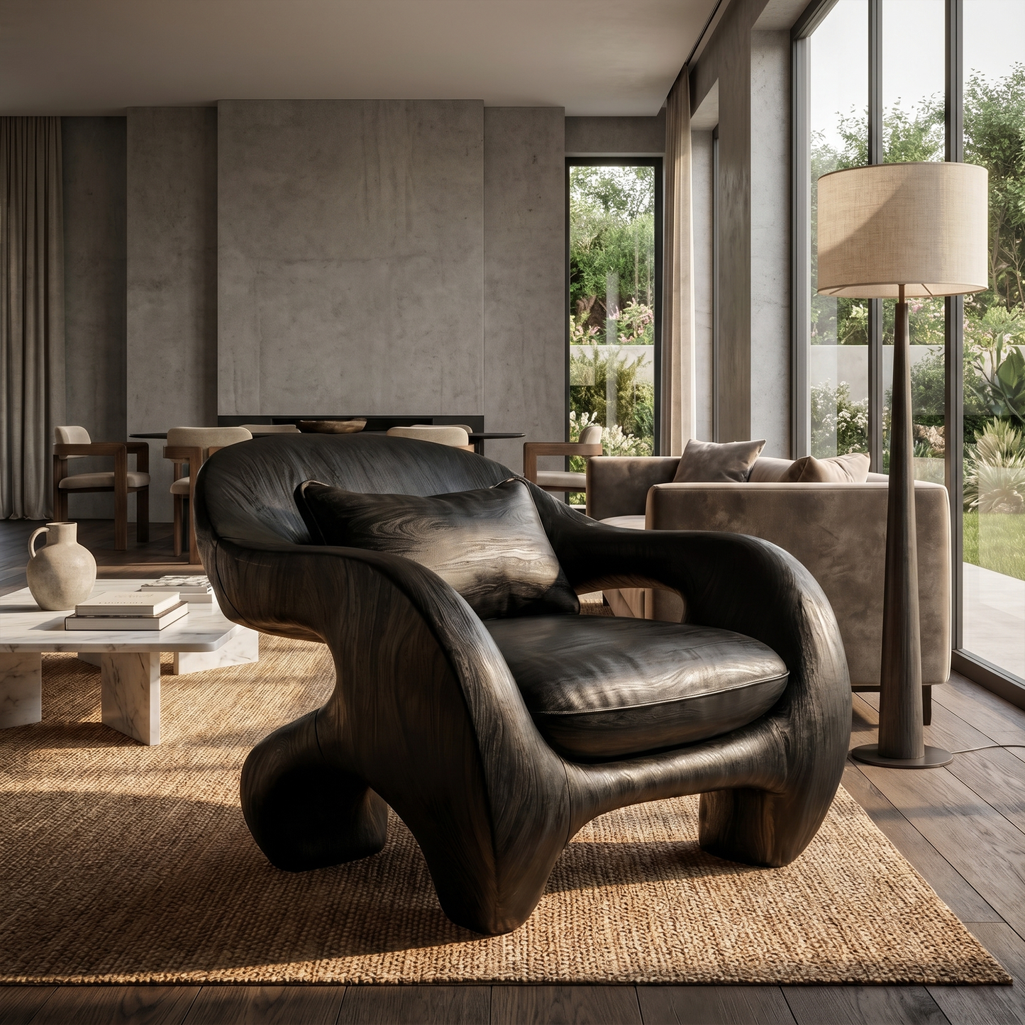Organic Armchair Sculptural Wood Frame Design For Living Room