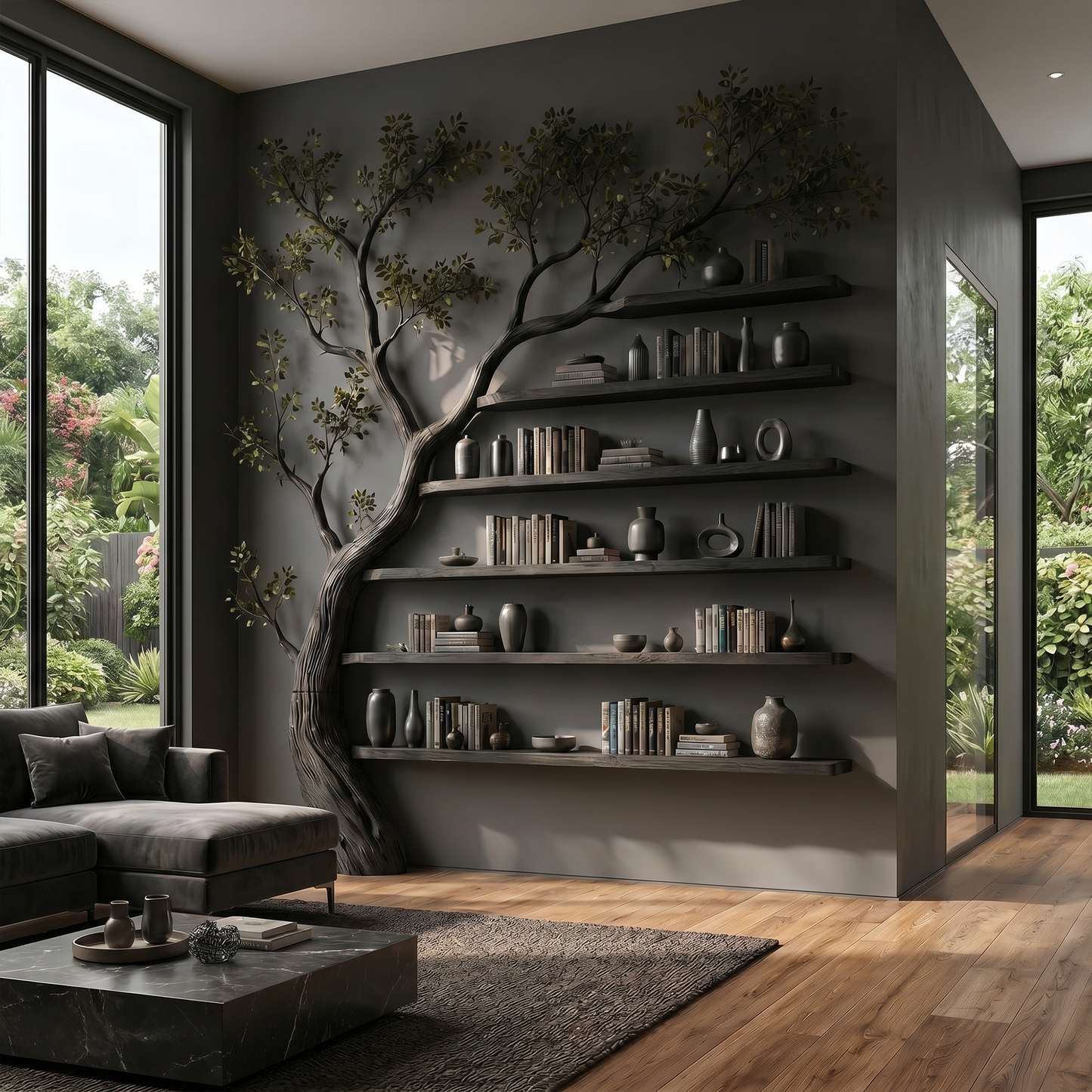 Rustic Tree Display Shelf Modern Living Room