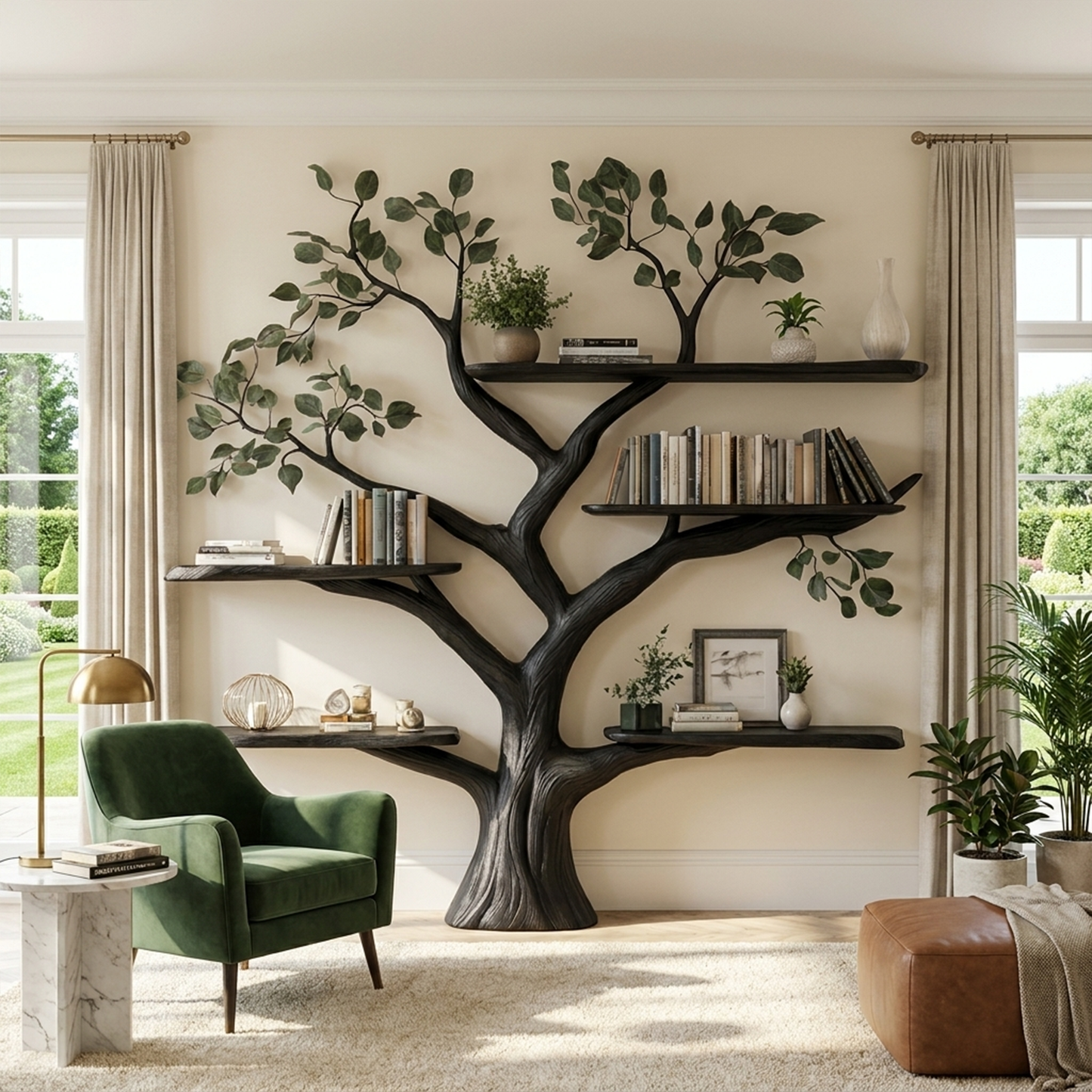 Handcrafted Tree Bookshelf Wall-Mounted Furniture Living Room