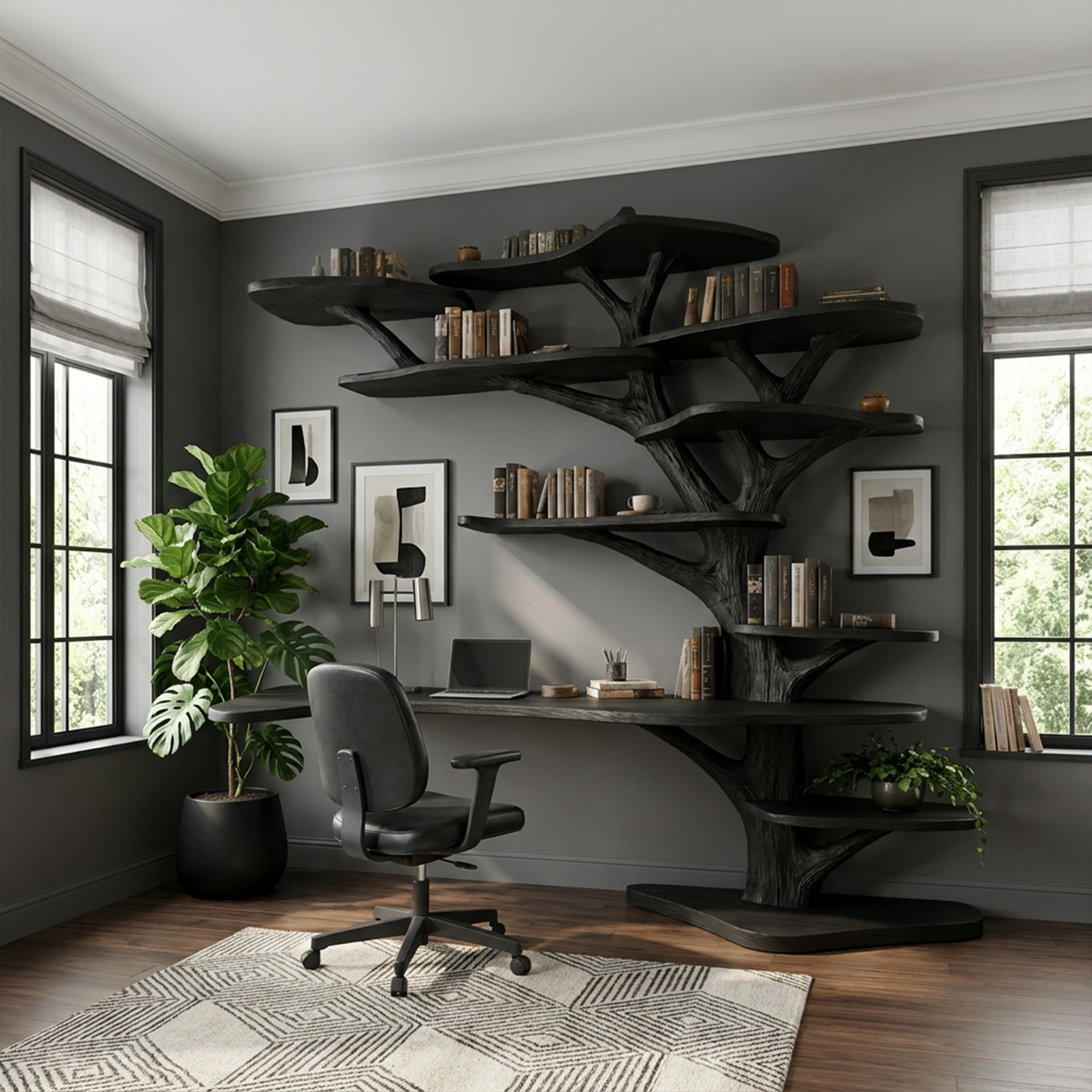 Rustic Tree Bookshelf Desk Home Office Or Study Room