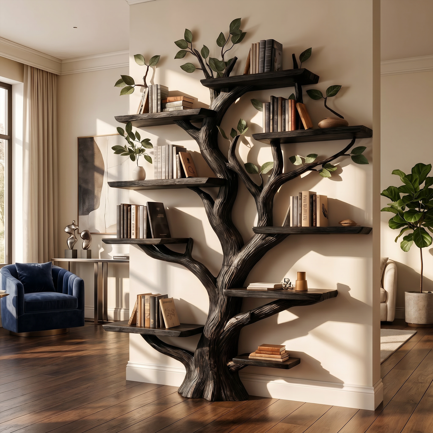 Sculptural Tree Wall Bookshelf For Living Room