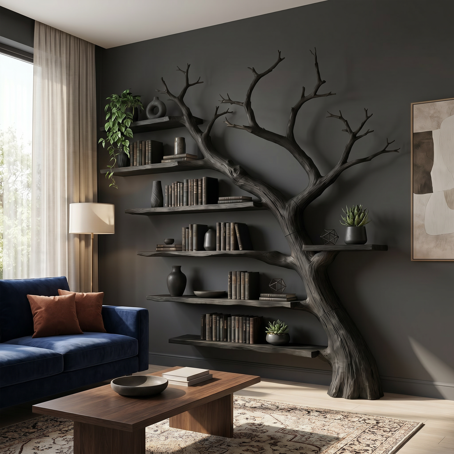 Rustic Branch Bookshelf Home Office Artistic Wall Decor