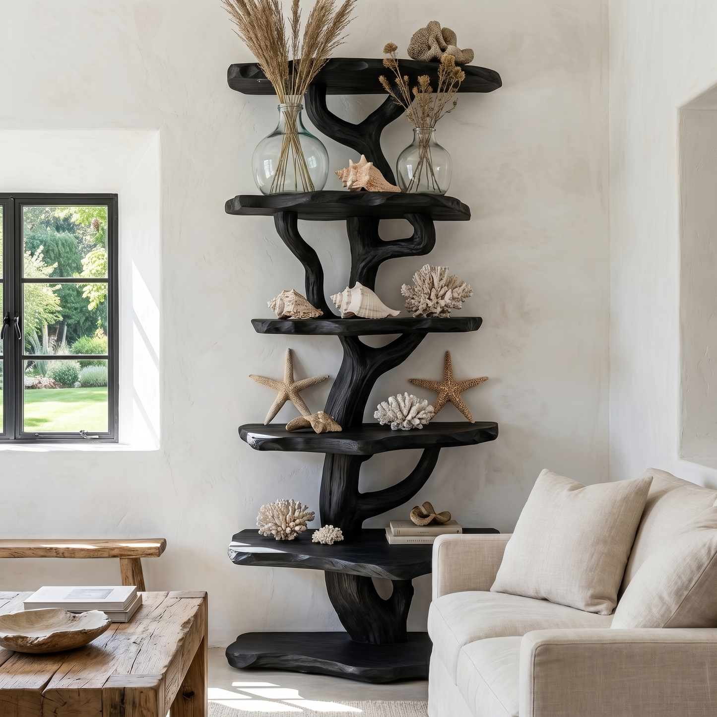 Rustic Sculptural Tree Bookshelf For Living Room And Entryway