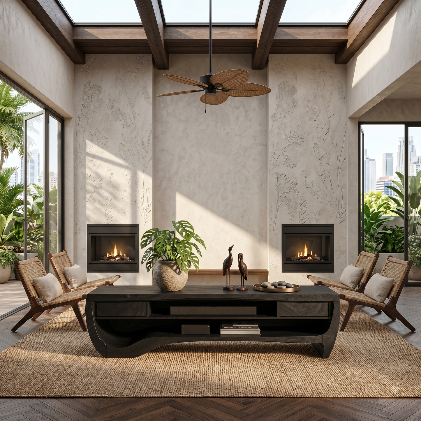 Organic TV Cabinet With Open Storage And Sculptural Curved Wood Design For Living Room