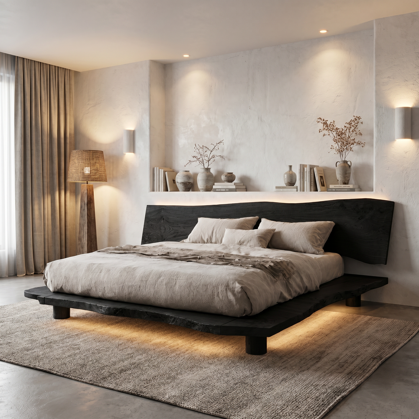 Rustic Bed Frame With Live Edge Headboard For Bedroom