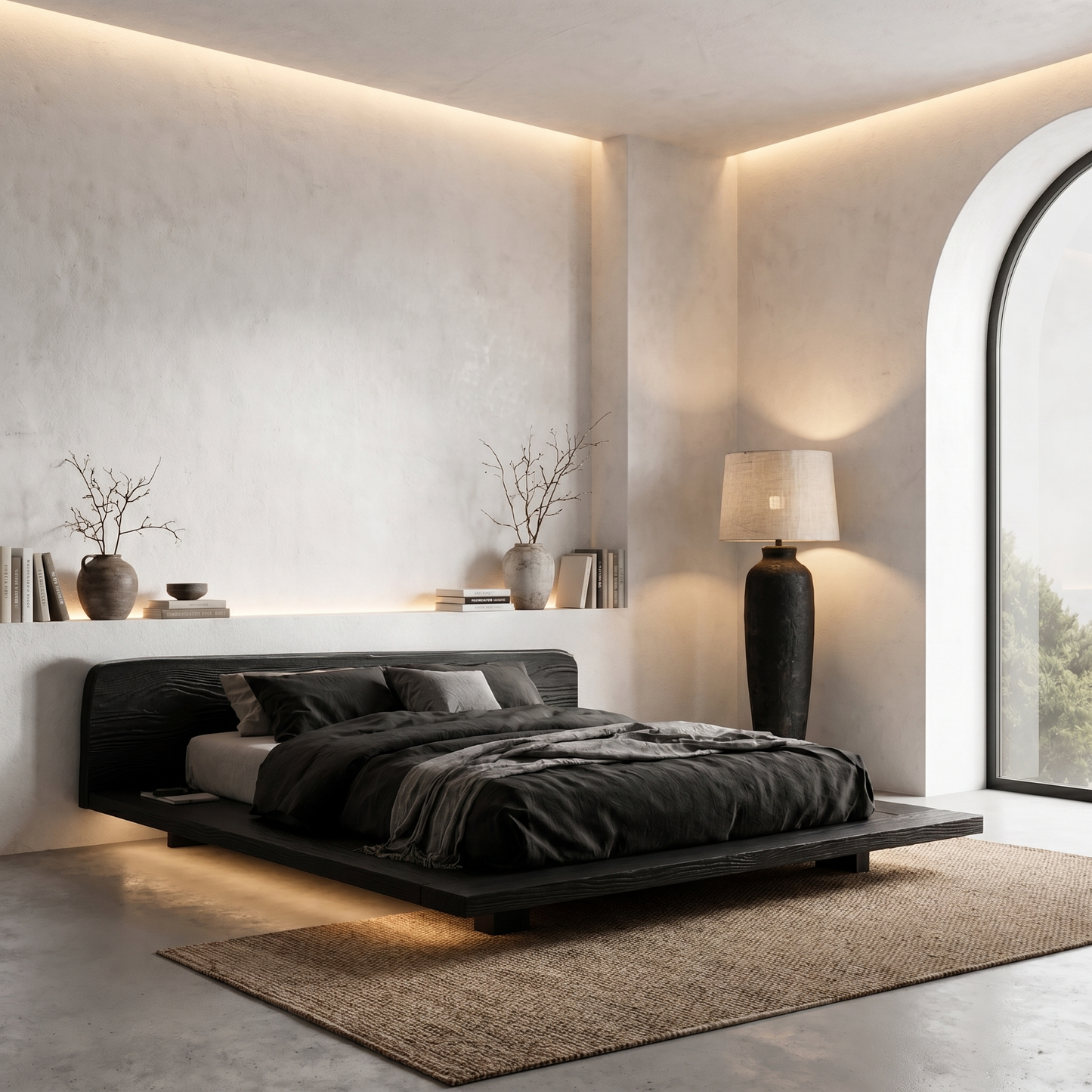 Modern Platform Bed Frame With Floating Design And Headboard For Bedroom