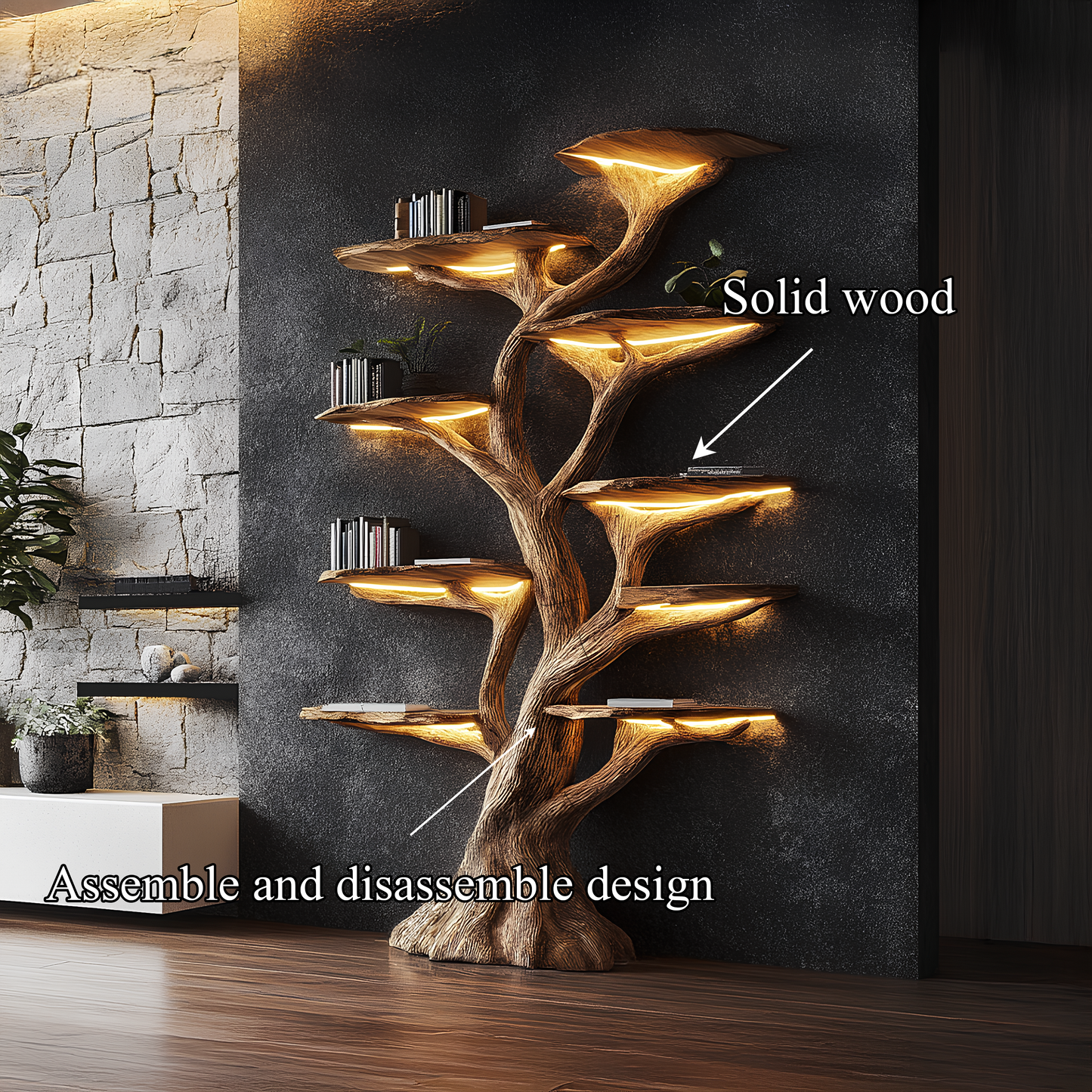 Wooden Tree Bookshelf Rustic Custom Display Gift