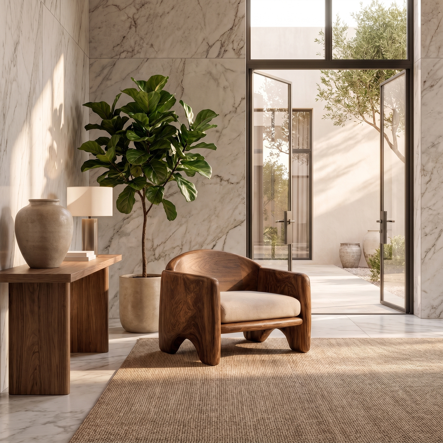 Rustic Armchair Sculptural Solid Wood Design For Living Room