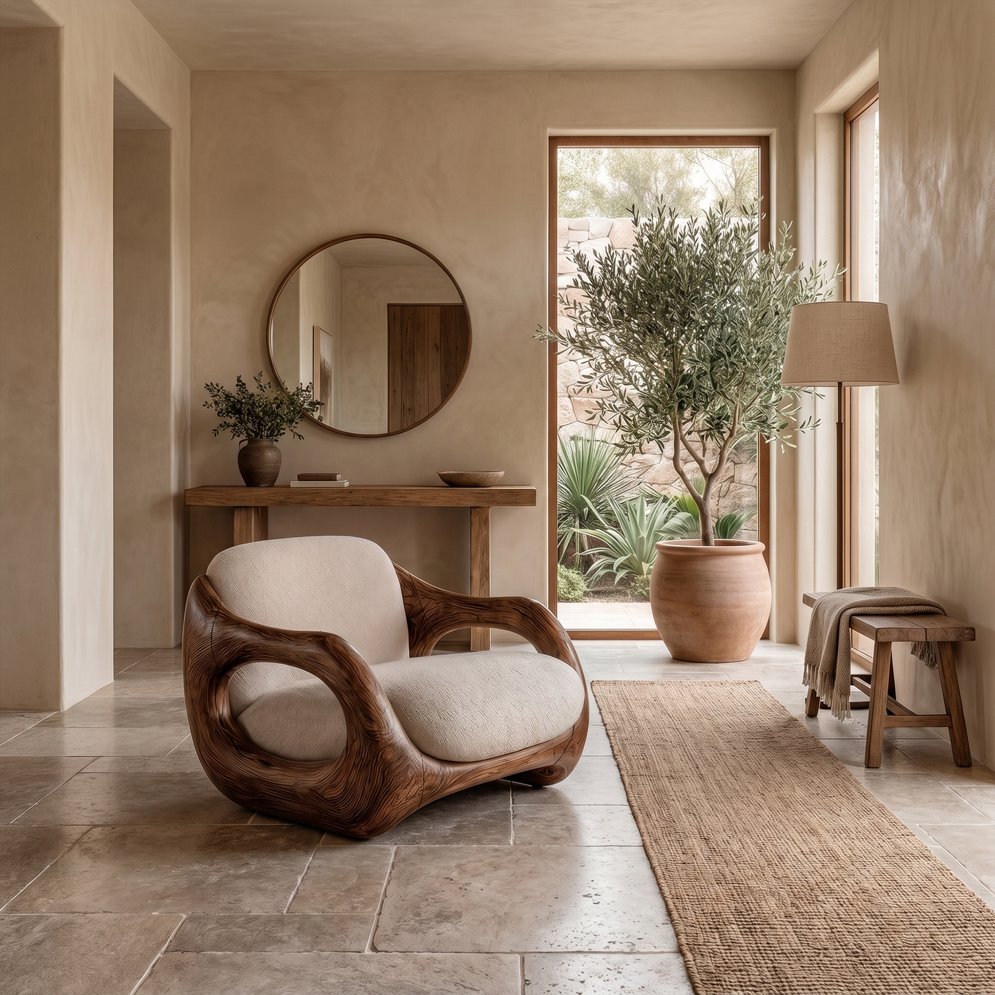 Sculptural Armchair Nature Inspired Wood Design For Living Room