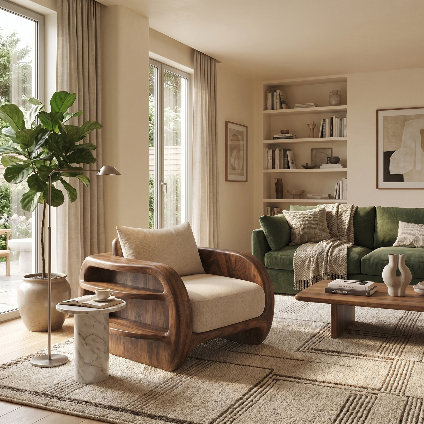 Nature Inspired Accent Chair Organic Curved Design For Living Room
