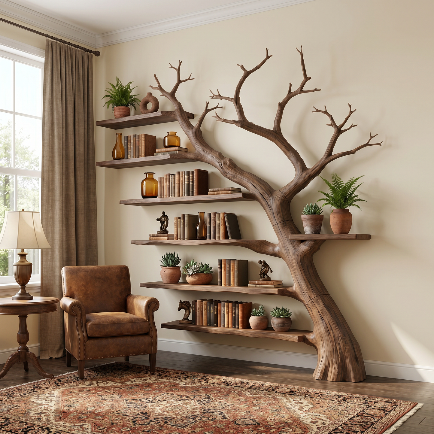 Rustic Branch Bookshelf Home Office Artistic Wall Decor