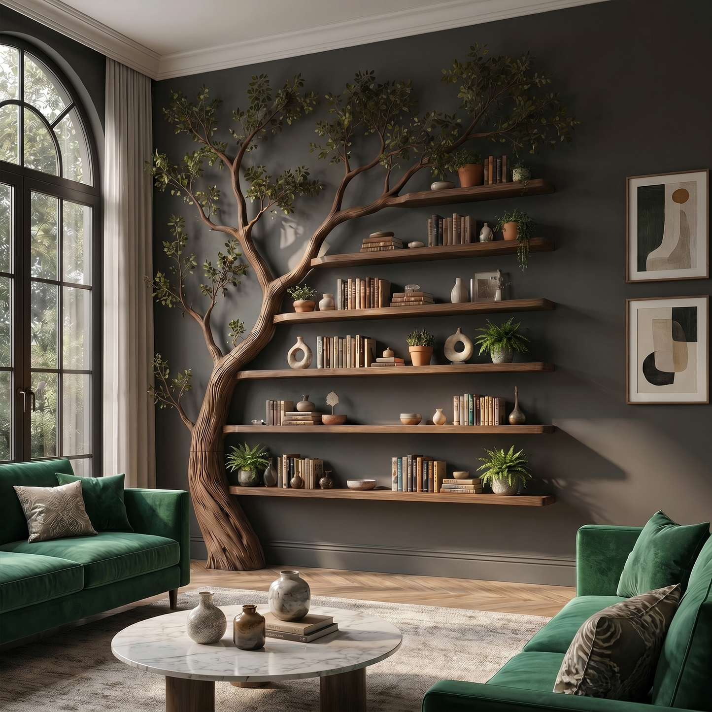 Rustic Tree Display Shelf Modern Living Room