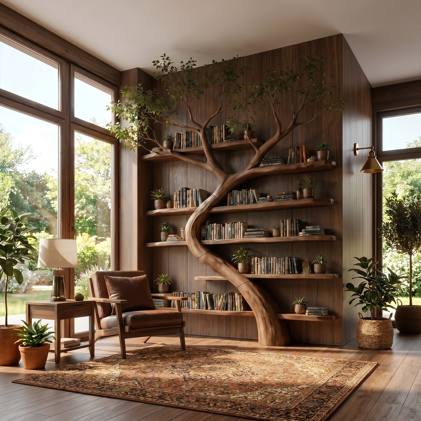 Rustic Tree Bookcase Living Room