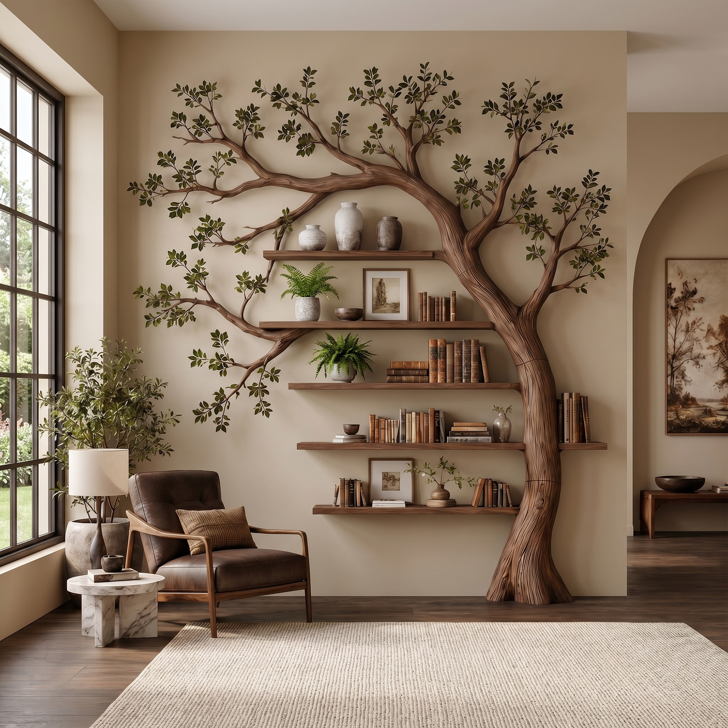 Rustic Tree Bookshelf Reading Corner Home Office Library Display