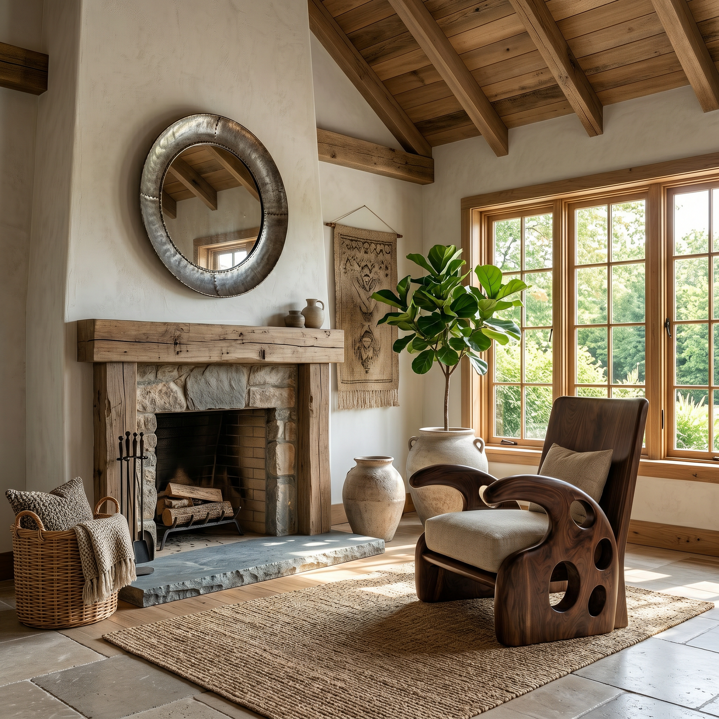 Organic Wooden Armchair For Reading Corner And Living Room