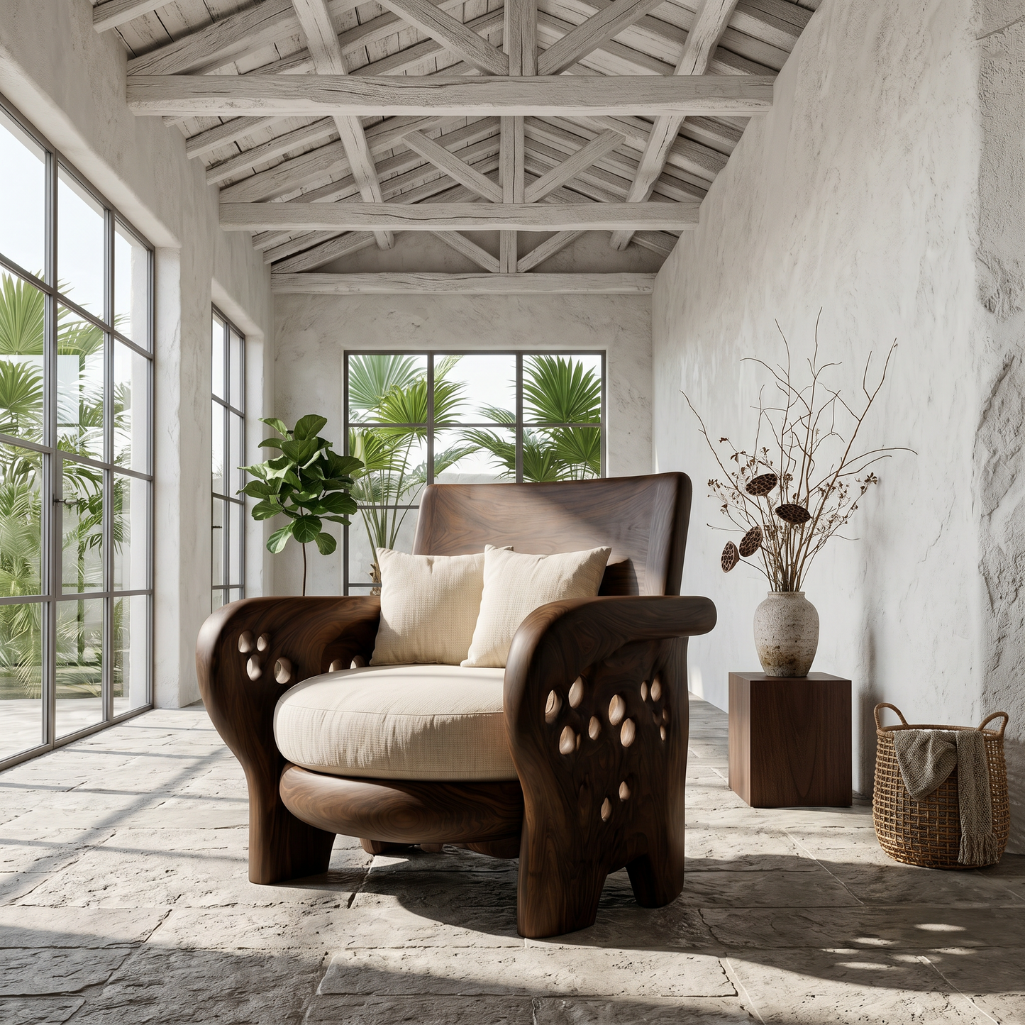 Nature Inspired Wooden Lounge Chair For Living Room