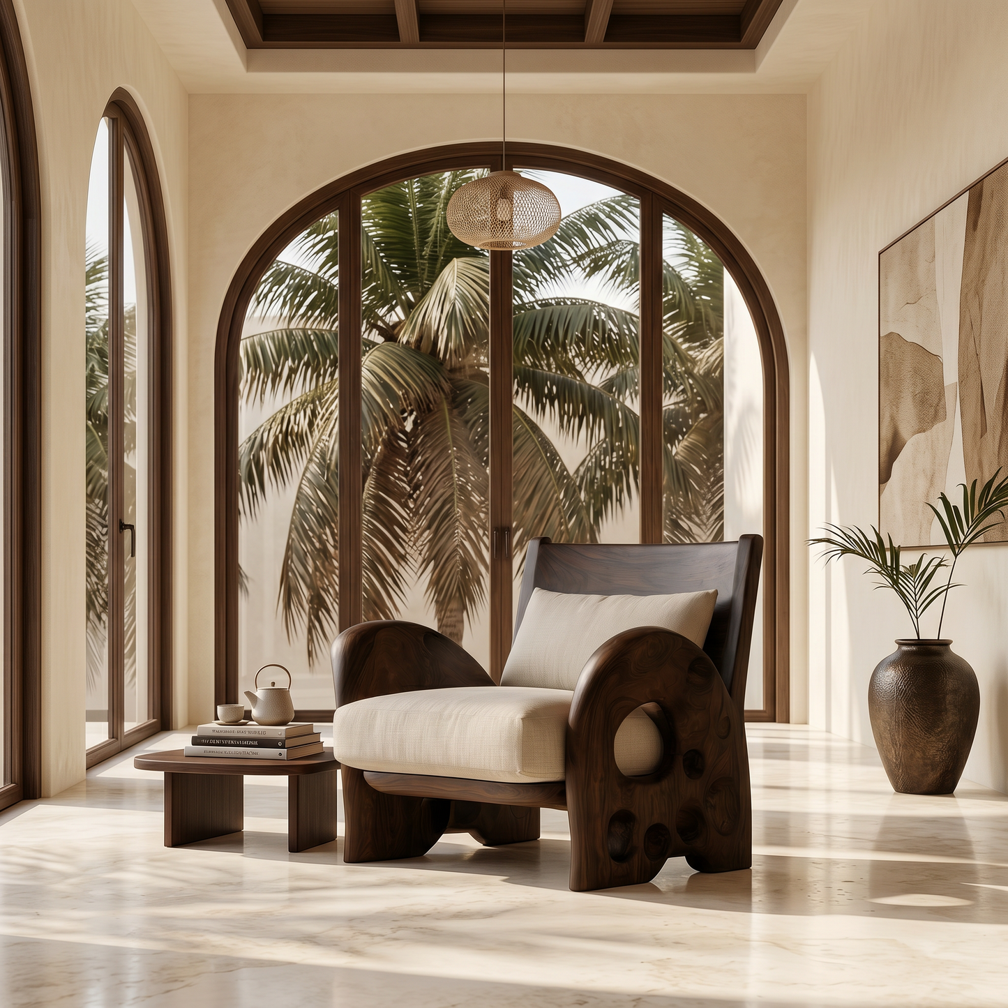 Sculptural Wooden Armchair For Living Room