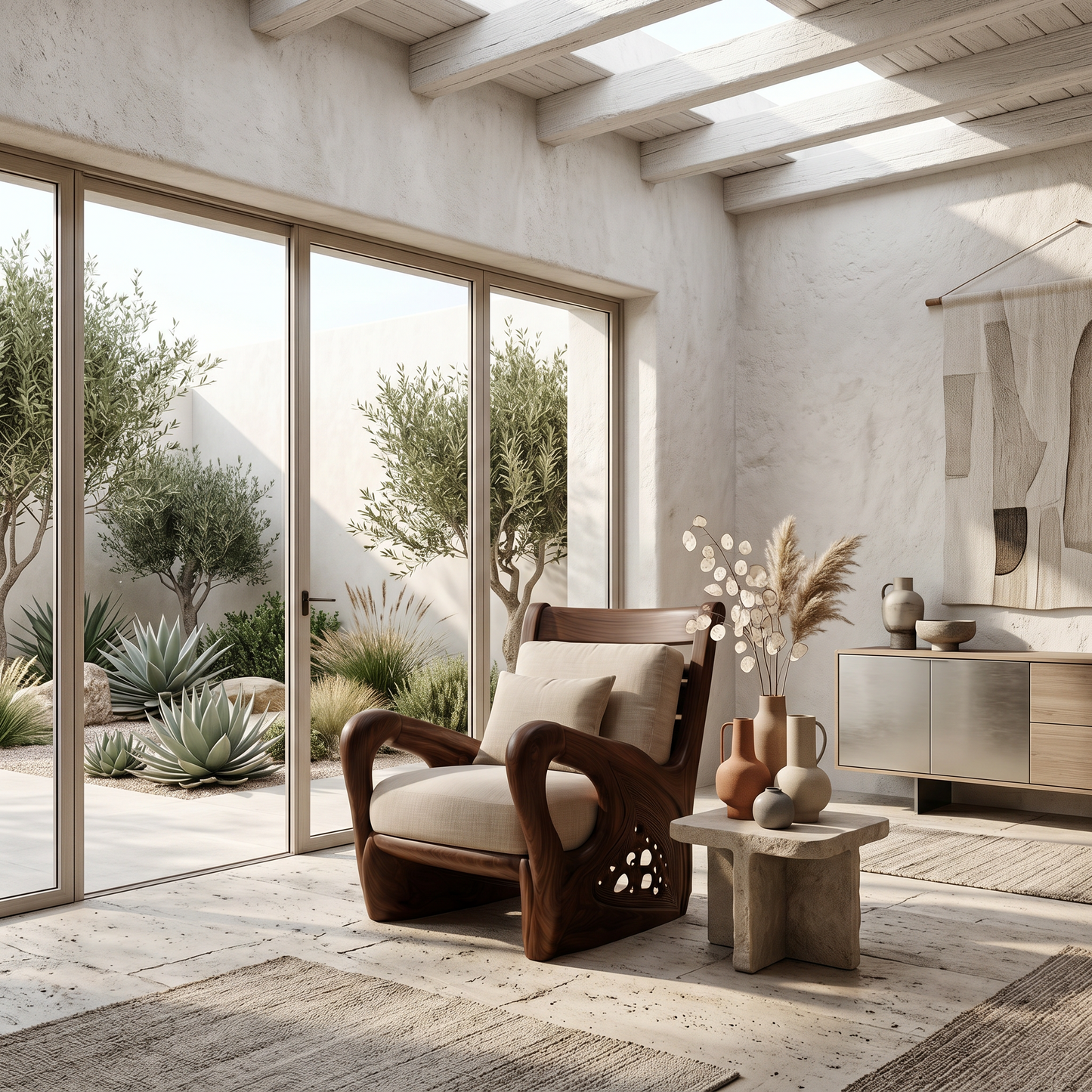 Nature Inspired Wooden Armchair For Living Room Relaxation And Comfort