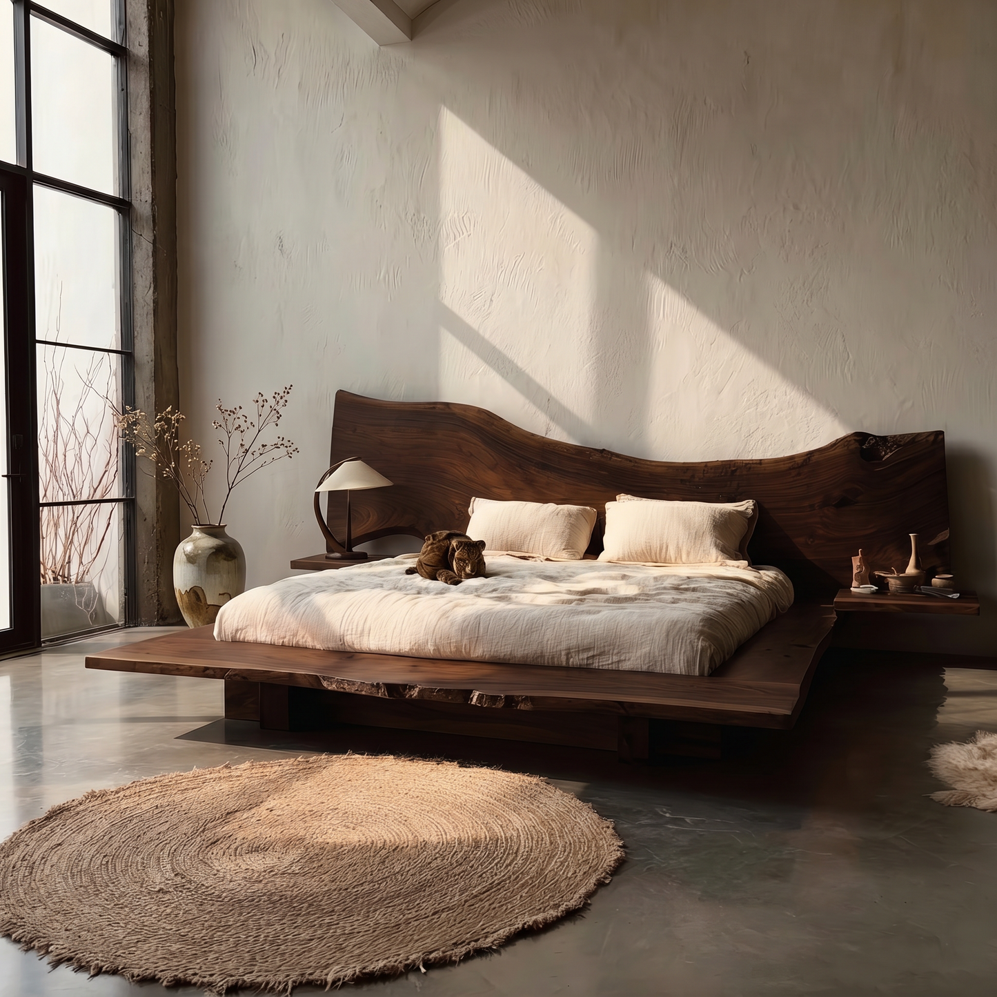 Minimalist Bed Frame With Organic Edge Headboard For Bedroom