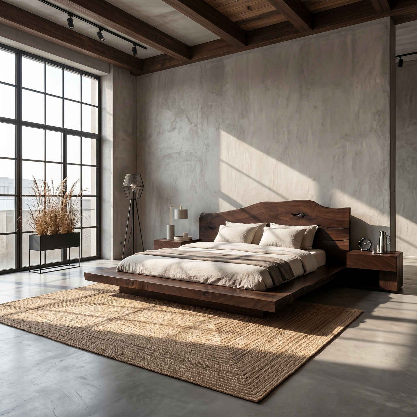Minimalist Bed Frame With Organic Edge Headboard For Bedroom