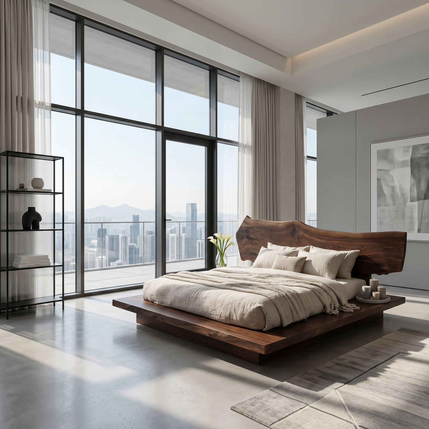 Rustic Bed Frame With Natural Wood Headboard For Bedroom