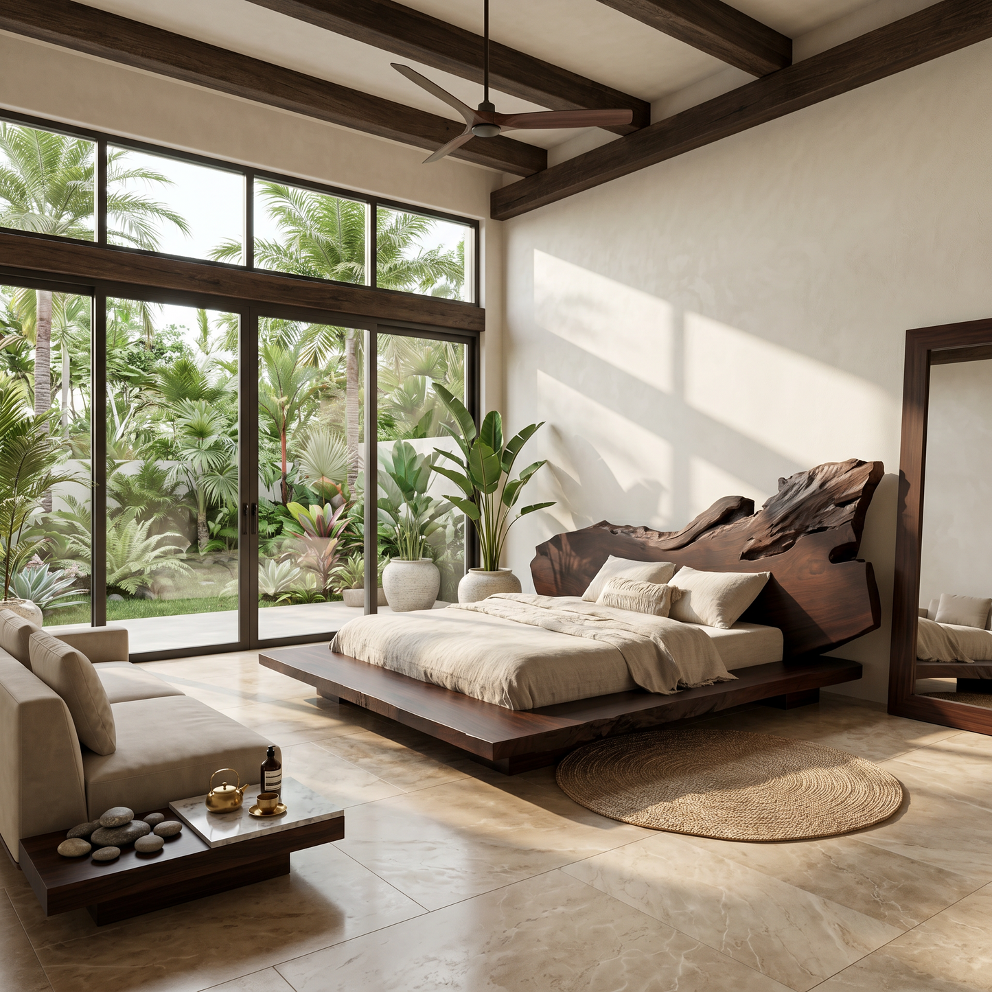 Modern Bed Frame With Live Edge Wood Headboard For Bedroom