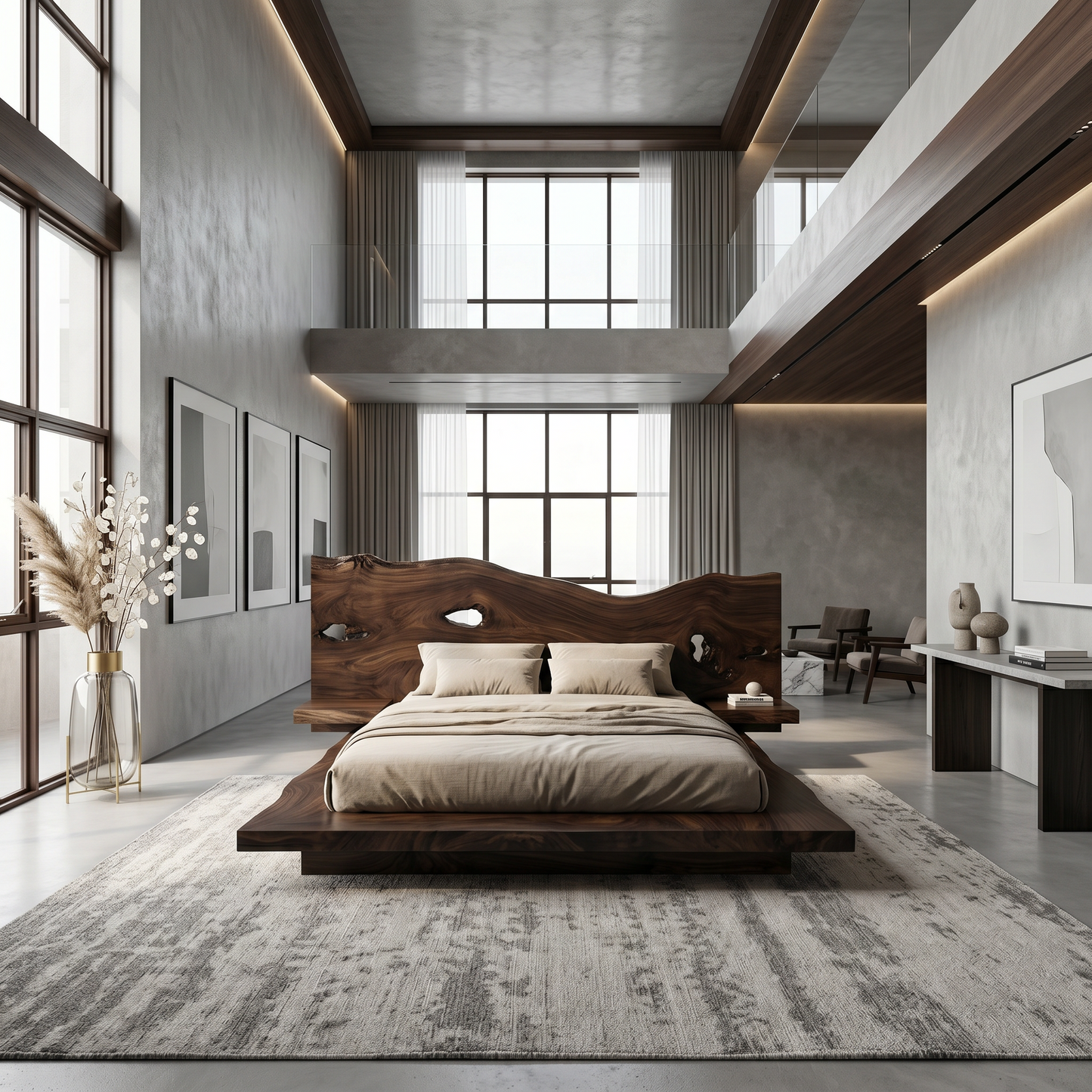 Modern Solid Wood Bed Frame With Floating Platform Design For Bedroom